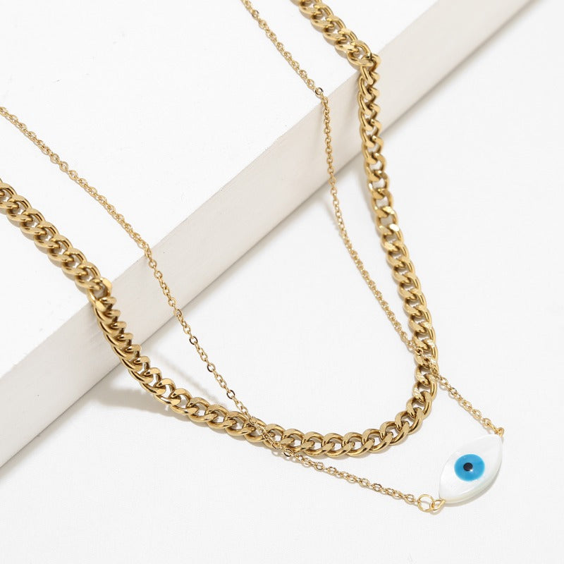 Wholesale 18K Gold Plated Double Layer Titanium Steel Thick Chain Cuban Chain Necklace ACC-NE-FeiLing009