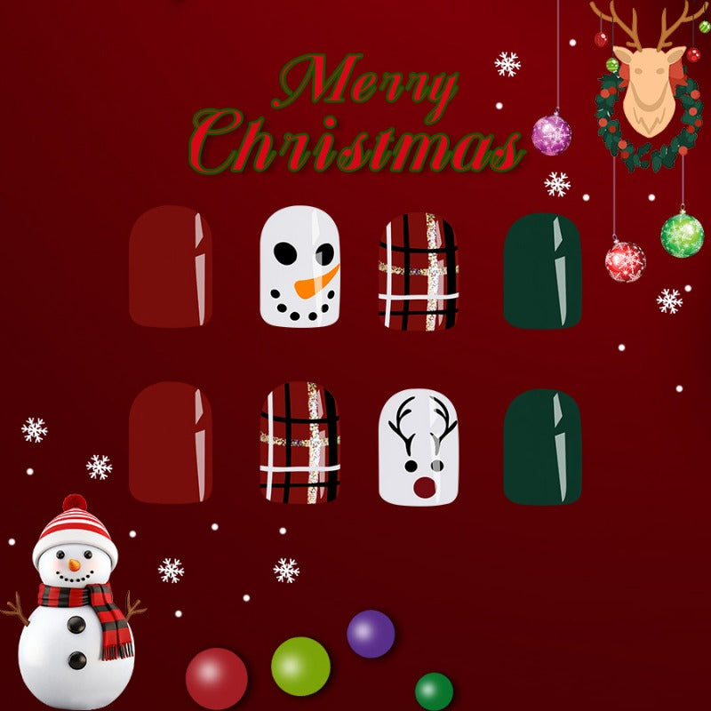 Wholesale 24 Pieces/box Christmas Cute Snowman Nails Kits Nail Stickers ACC-NS-GuaiXL121