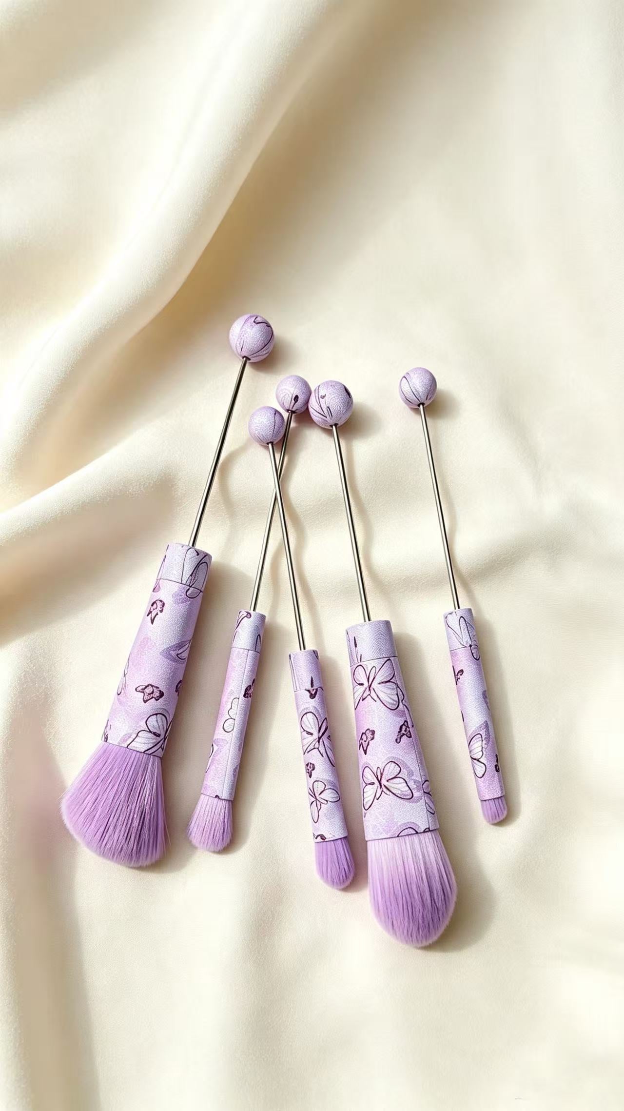 Wholesale Beadable 5 Pcs/ set Butterfly Cherry Bow Printed DIY Beaded Makeup Brush ACC-MB-HuaH005