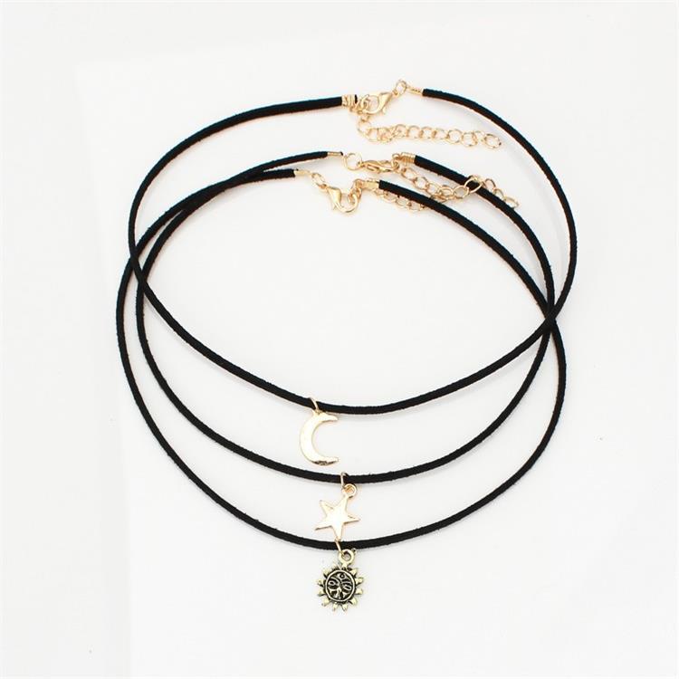 Wholesale Multi-layer velvet belt three-piece set of stars moon sun short necklace