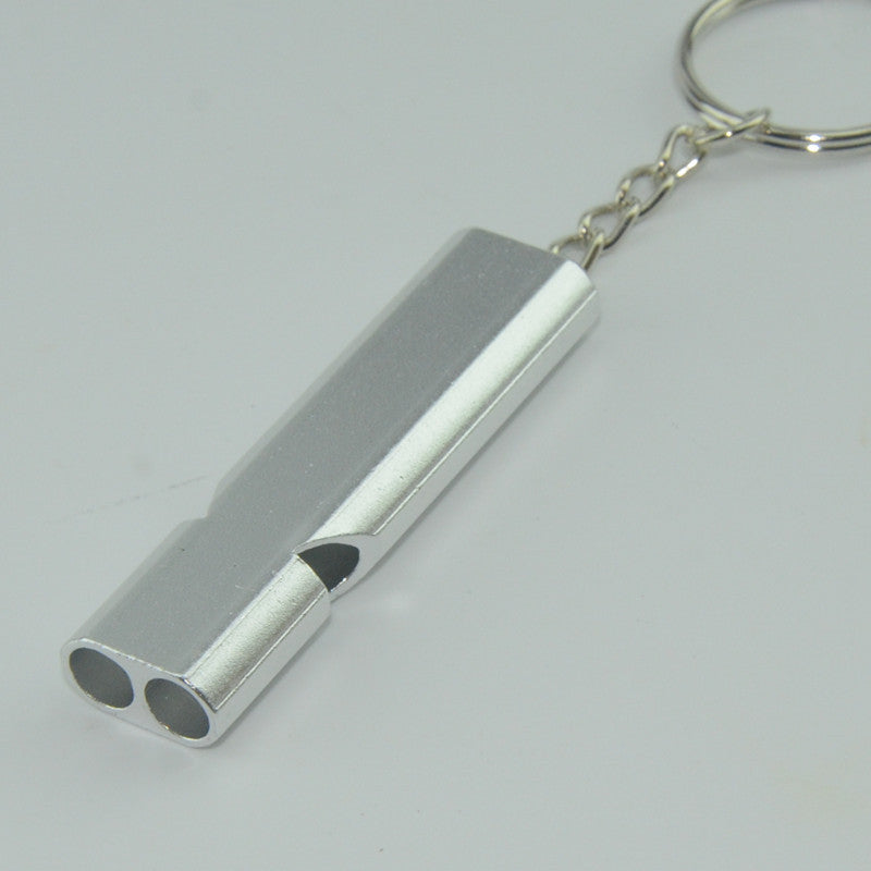 Wholesale Outdoor Double Tube Whistle Aluminum Alloy Metal Outdoor Equipment Tools Keychain ACC-KC-KaBiao004