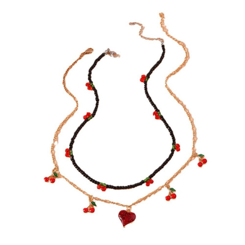 Wholesale Alloy Cute Cherry Love Heart Pendant Necklace Set ACC-NE-YueSen028