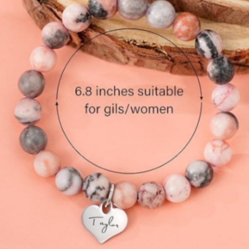 Wholesale Natural Stone Stainless Steel Bow Tie Pendant Pink Zebra Bracelet ACC-BT-FenRui006