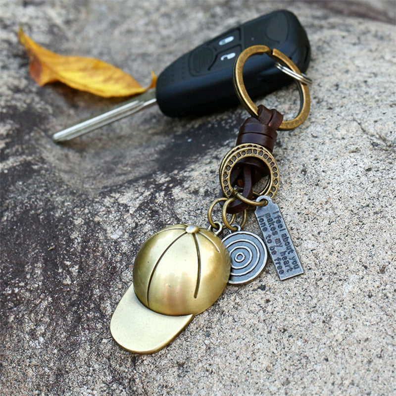 Wholesale Creative Alloy Baseball Cap Vintage Braided Cowhide Keychain ACC-KC-Saih001