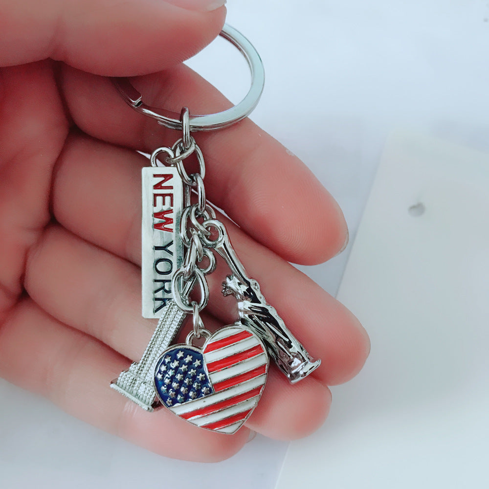 Wholesale Double-sided three-dimensional American souvenir Independence Day keychain
