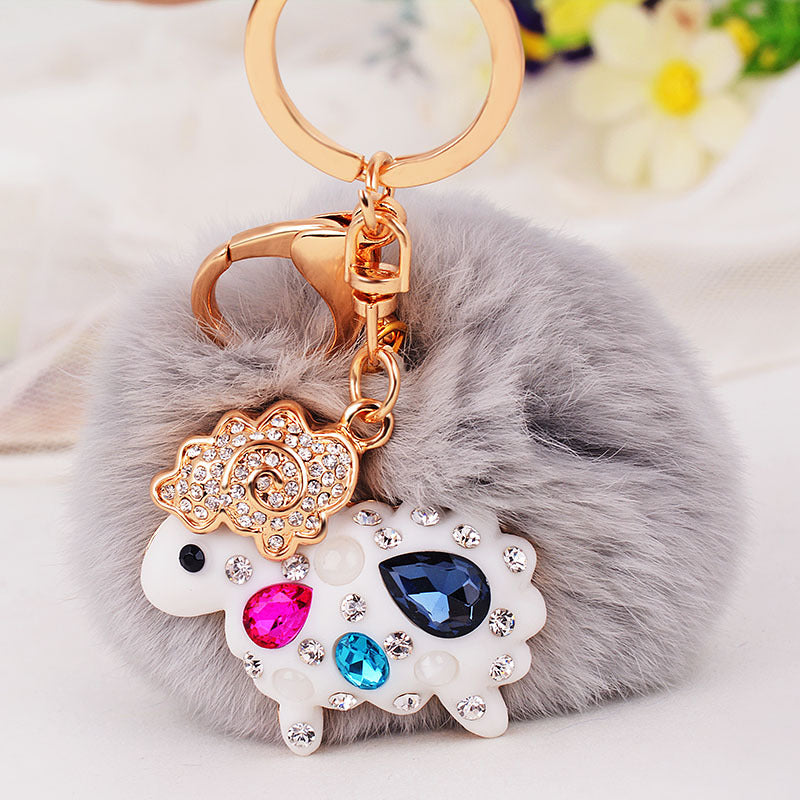 Wholesale Diamond Heart Wool Ball Car Keychain ACC-KC-RuiYuan005