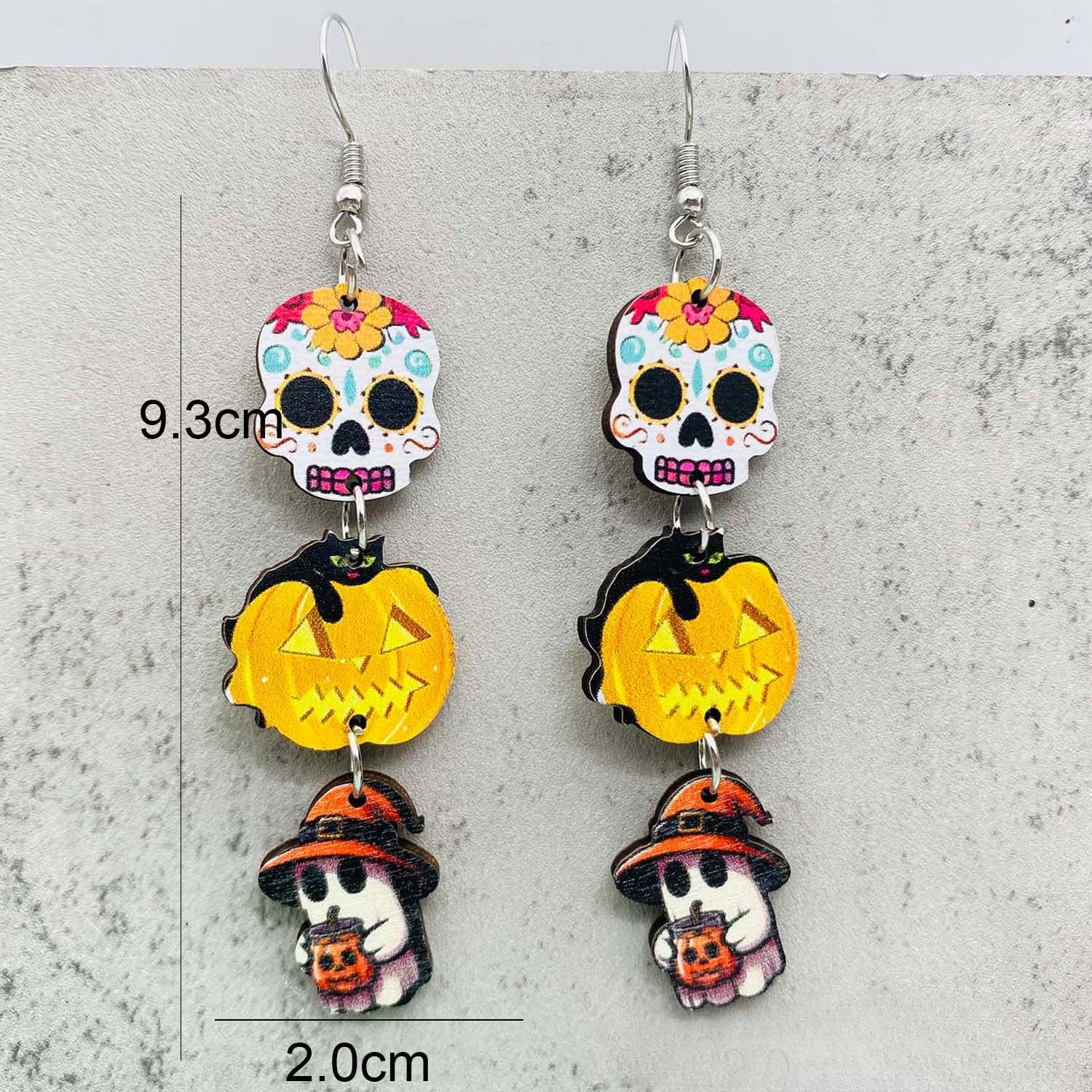 Wholesale Halloween Horror Pumpkin Bat Skull Wood Earrings ACC-ES-ChenY046