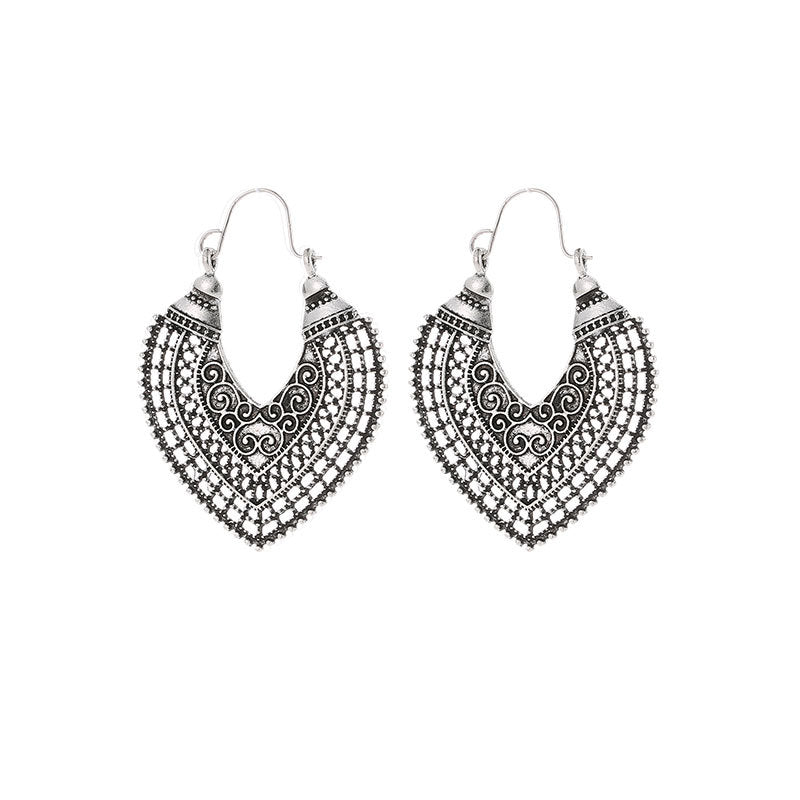 Wholesale Retro Bohemian Ethnic Hollow Out Heart Bronze Alloy Earrings Fashion Jewelry Accessory Gift Boutique Resale