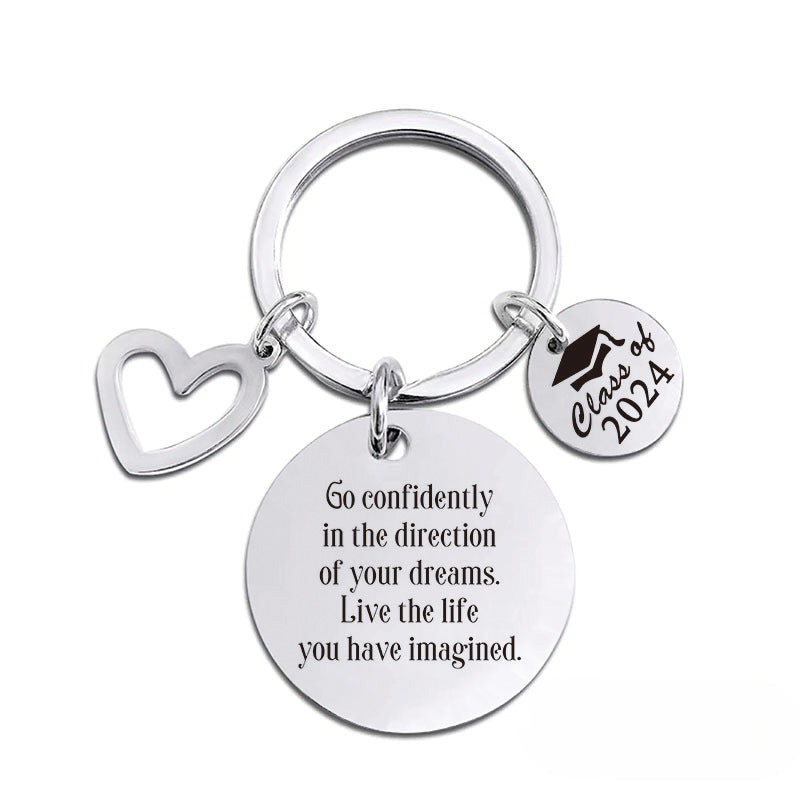 Wholesale 2024 Graduation Season Gift Love Pendant Round Plate Stainless Steel Keychain ACC-KC-Ganggu009