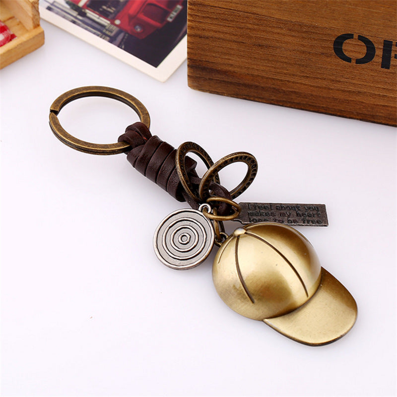 Wholesale Creative Alloy Baseball Cap Vintage Braided Cowhide Keychain ACC-KC-Saih001