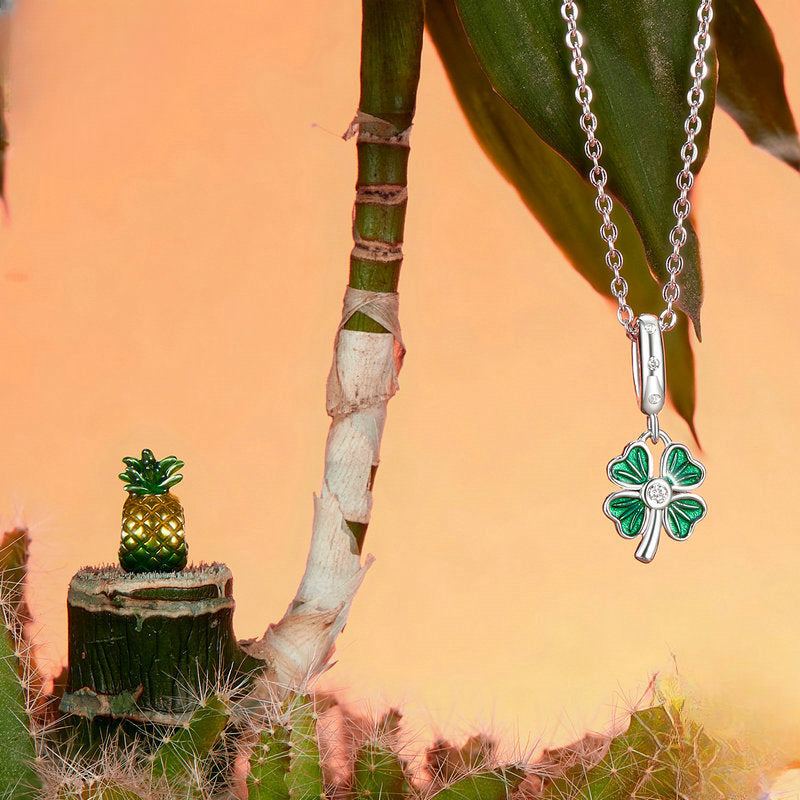 Wholesale Plant Series Cactus Diy Pendant Accessories Pink Flamingo S925 Silver Lucky Beads Charms ACC-CHS-YinZhiyun010