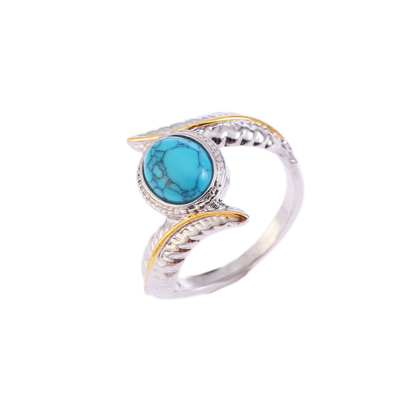 Wholesale Vintage Turquoise Feather Women S Ring Chic Retro Party Jewelry Accessory For Gift And Resale