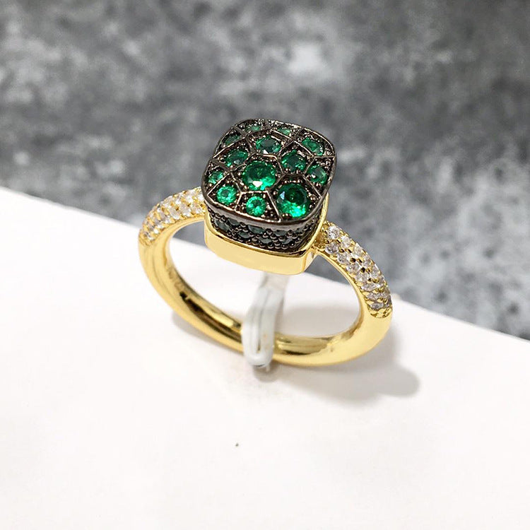 Wholesale Micro-Inlaid Zircon Single Rings Honeycomb Candy Color Diamond Emerald Ring ACC-RS-LiBo001