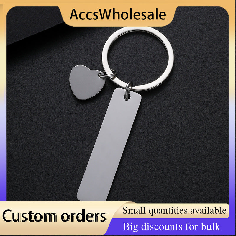 Custom Keychain with Laser Engraved Text or Logo - Multi-color Long Strip Oblique Heart Charm Metal Keychain