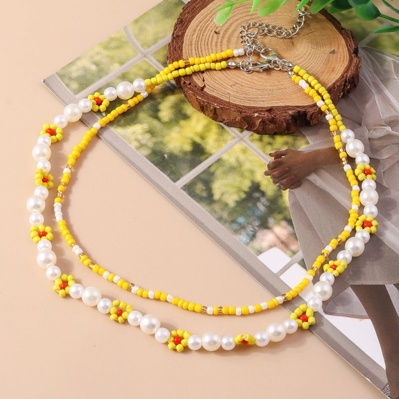 Wholesale Rice Pearl Flower Necklace Set ACC-NE-YueSen029