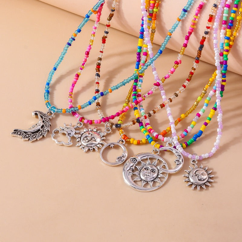 Wholesale 7pcs Vintage Sun Moon Rice Bead Necklace Set ACC-NE-YueSen022
