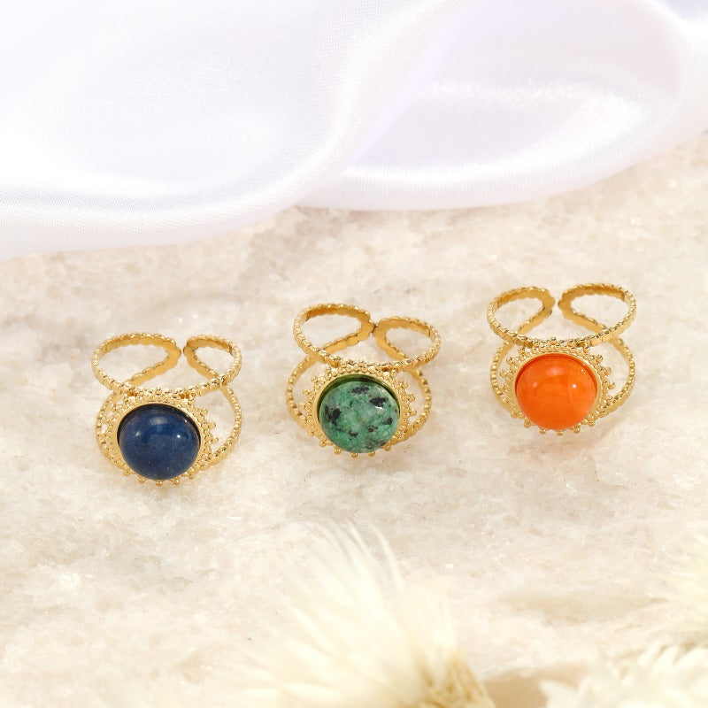 Wholesale Natural Stone Vintage Open Stainless Steel Rings ACC-RS-YunHe003