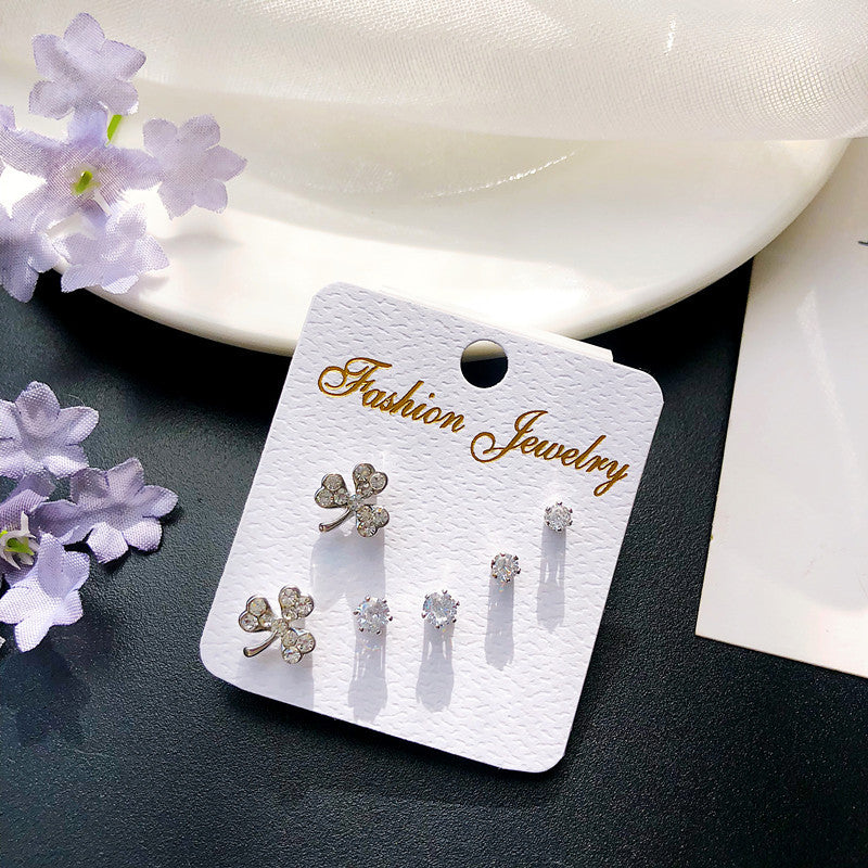 Wholesale geometric zircon three-piece earrings