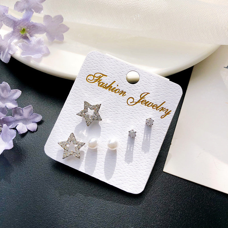 Wholesale geometric zircon three-piece earrings