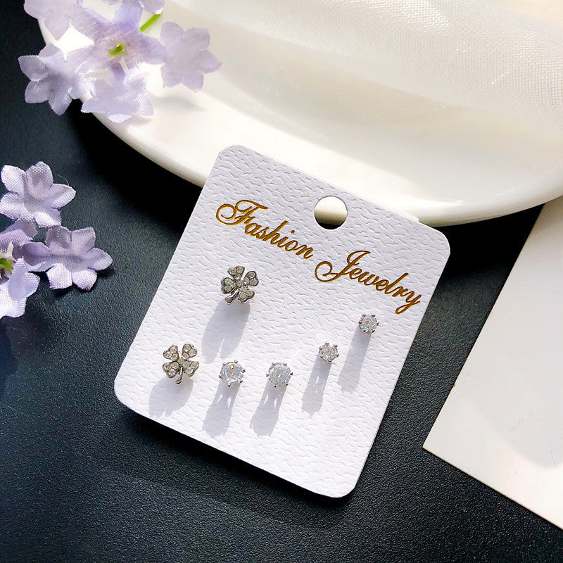 Wholesale geometric zircon three-piece earrings