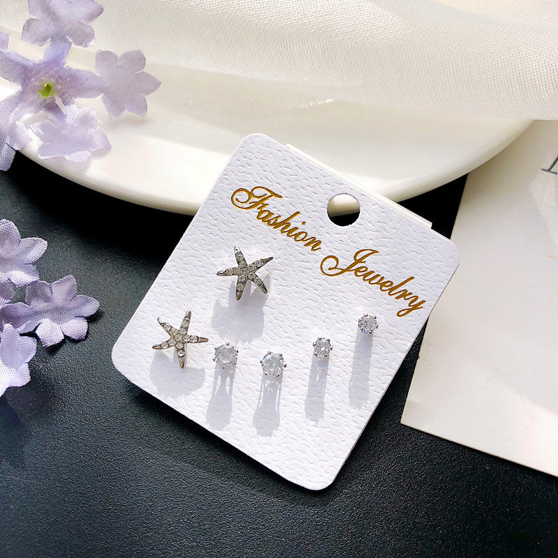 Wholesale geometric zircon three-piece earrings