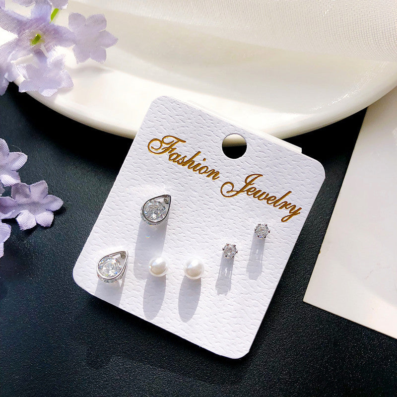Wholesale geometric zircon three-piece earrings