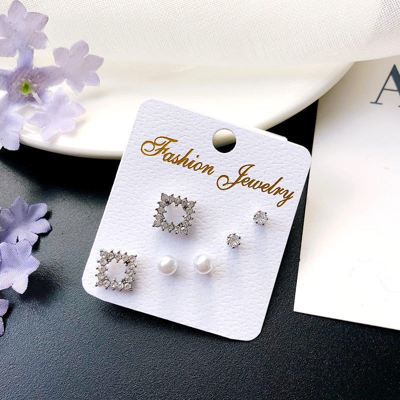 Wholesale geometric zircon three-piece earrings