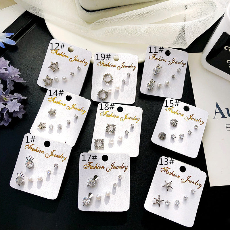 Wholesale geometric zircon three-piece earrings