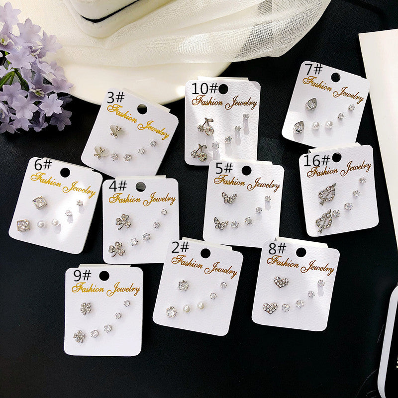 Wholesale geometric zircon three-piece earrings