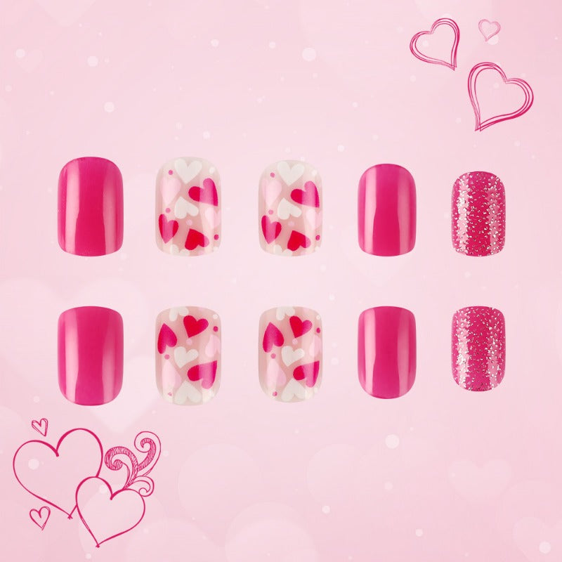 Wholesale 24 Pieces/box Valentine's Day Glitter Heart Nails Kits Nail Stickers ACC-NS-MiKe027