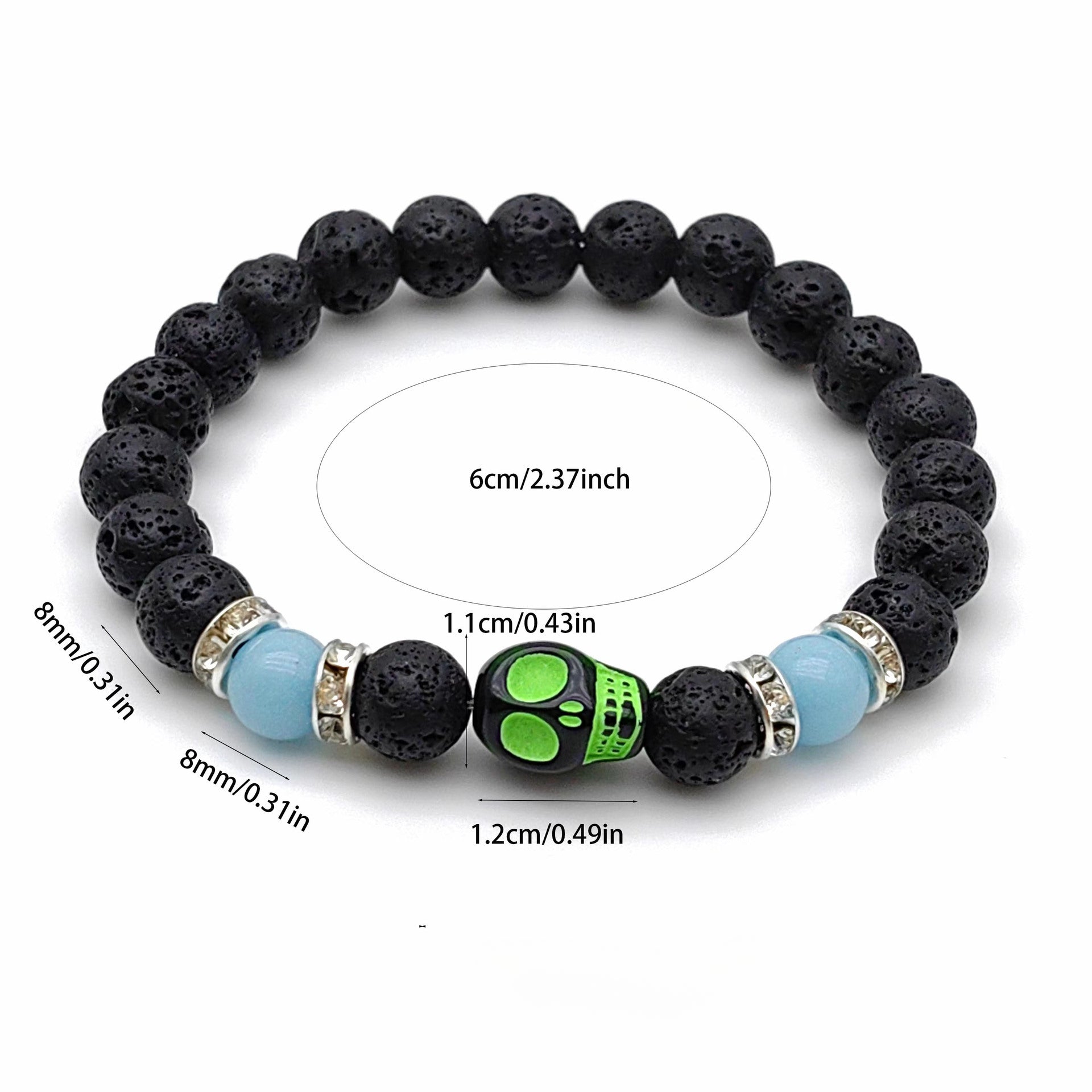 Wholesale 2pcs Halloween Skull Natural Volcanic Stone Beaded Elastic Bracelet ACC-BT-XiZhao002