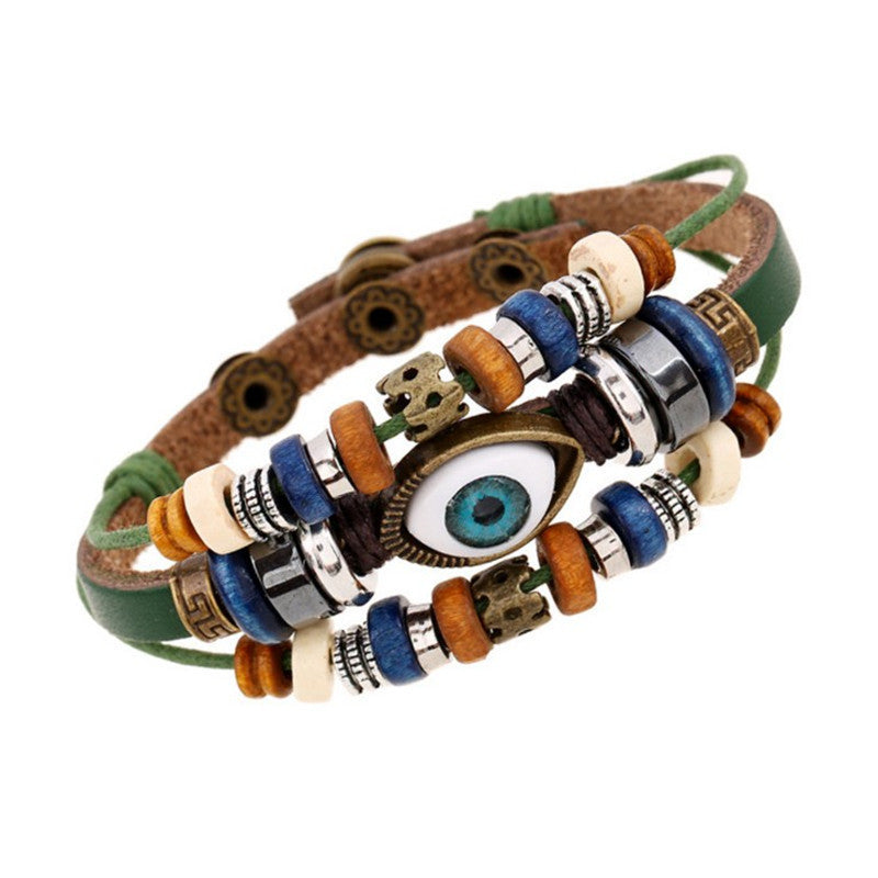 Wholesale Beaded Eyes Cowhide Bracelet Adjustable Bracelet Miyuki ACC-BT-Saih007