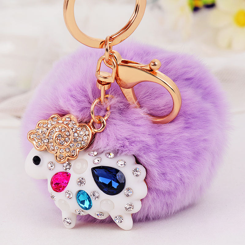 Wholesale Diamond Heart Wool Ball Car Keychain ACC-KC-RuiYuan005