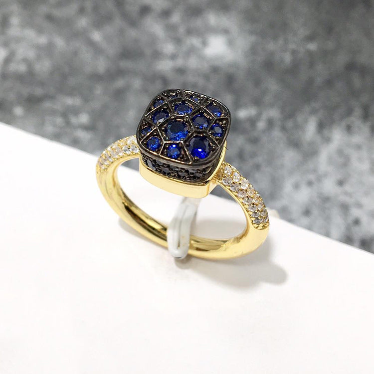 Wholesale Micro-Inlaid Zircon Single Rings Honeycomb Candy Color Diamond Emerald Ring ACC-RS-LiBo001