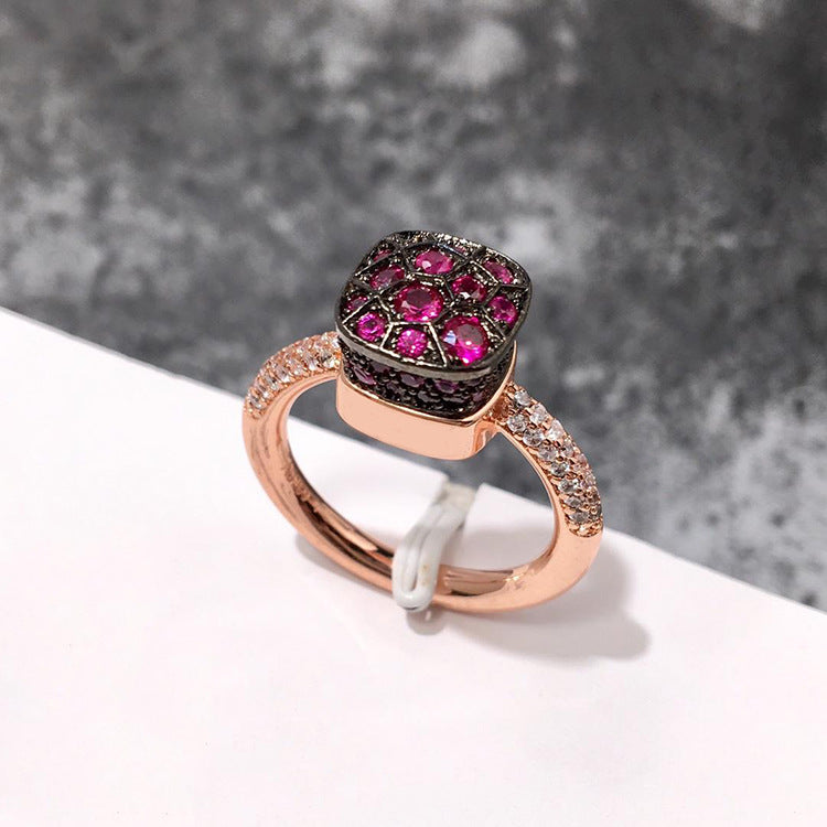 Wholesale Micro-Inlaid Zircon Single Rings Honeycomb Candy Color Diamond Emerald Ring ACC-RS-LiBo001