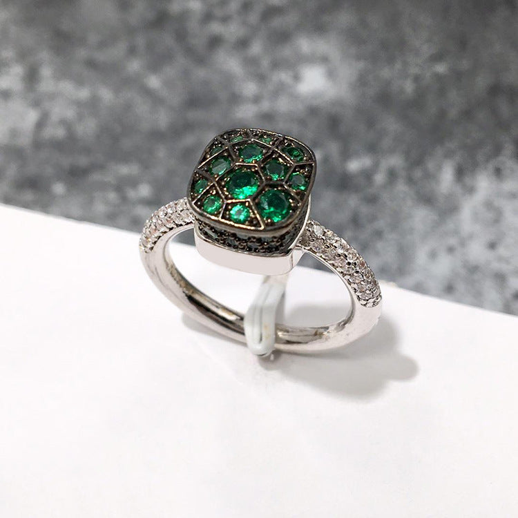 Wholesale Micro-Inlaid Zircon Single Rings Honeycomb Candy Color Diamond Emerald Ring ACC-RS-LiBo001