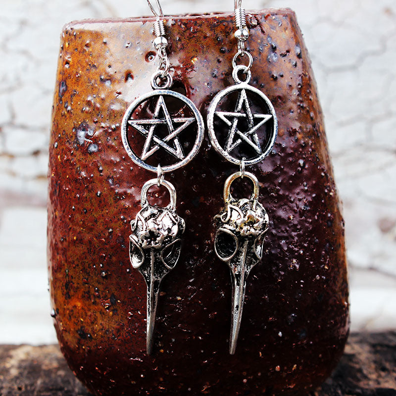 Wholesale Goth Punk Pentagram Bull Skull Earrings