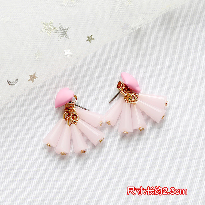 Wholesale Pink series heart tassel sweet ear hook long earrings