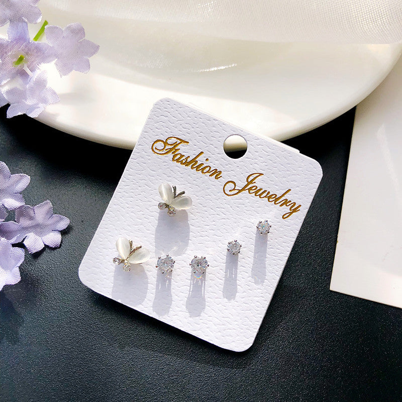 Wholesale geometric zircon three-piece earrings