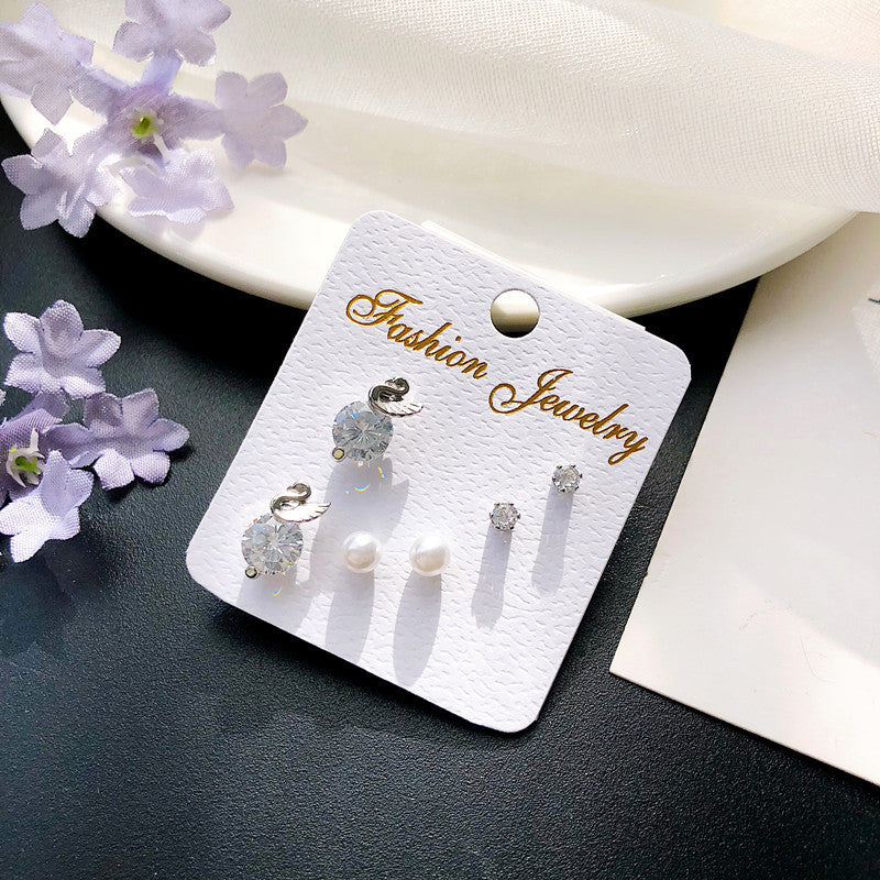 Wholesale geometric zircon three-piece earrings