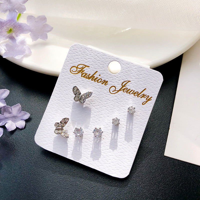 Wholesale geometric zircon three-piece earrings