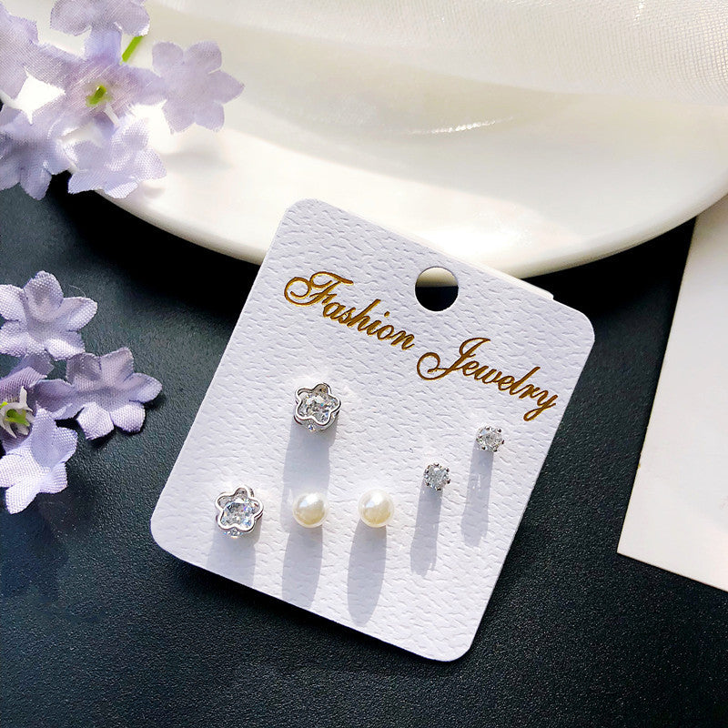 Wholesale geometric zircon three-piece earrings