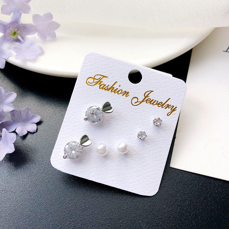 Wholesale geometric zircon three-piece earrings