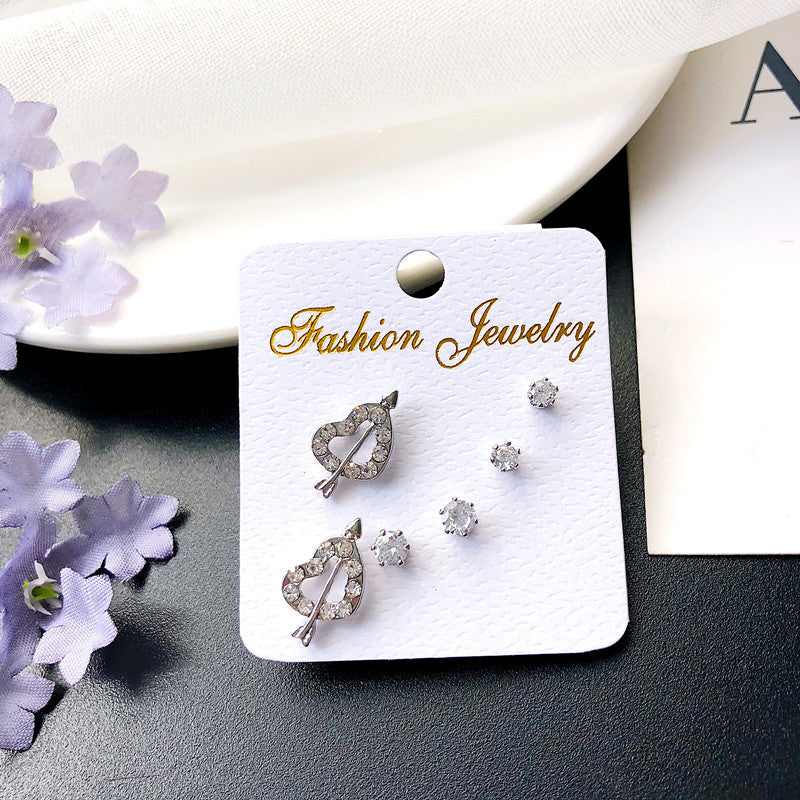 Wholesale geometric zircon three-piece earrings