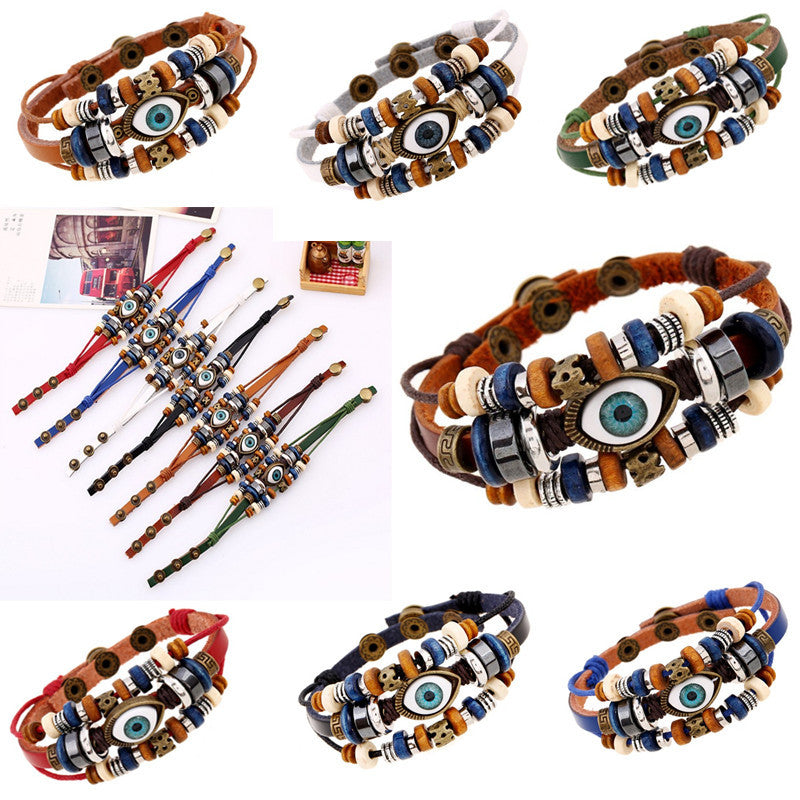 Wholesale Beaded Eyes Cowhide Bracelet Adjustable Bracelet Miyuki ACC-BT-Saih007