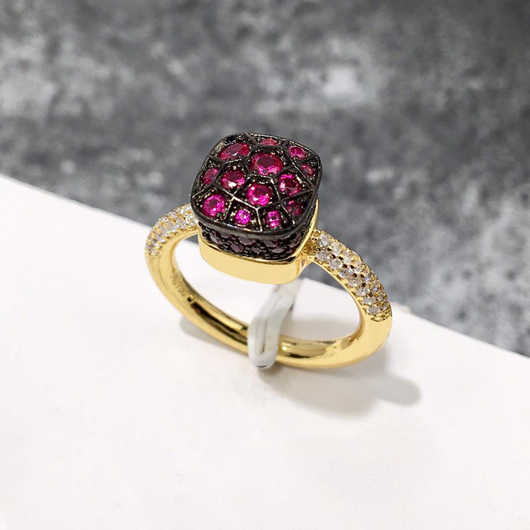 Wholesale Micro-Inlaid Zircon Single Rings Honeycomb Candy Color Diamond Emerald Ring ACC-RS-LiBo001