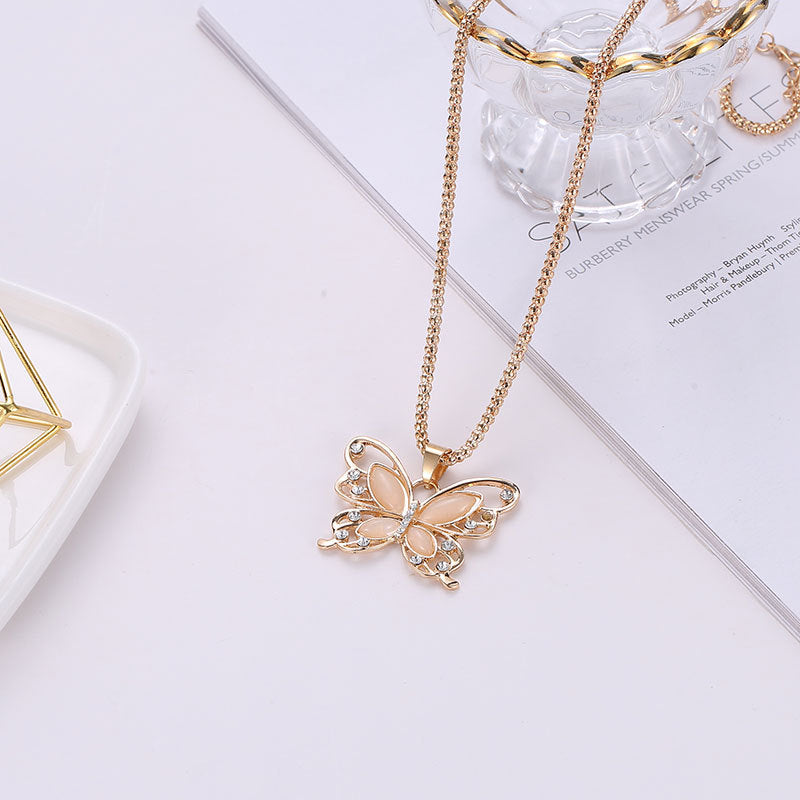 Wholesale Opal Hollow Butterfly Necklace Sweater Chain ACC-NE-QW005
