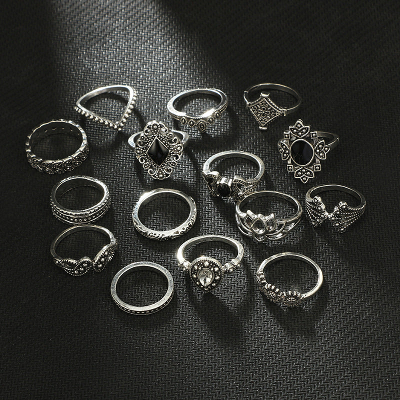 Wholesale Hollow Crown Diamond Dripping Oil Ring Set 15 Pieces ACC-RS-LingGe001