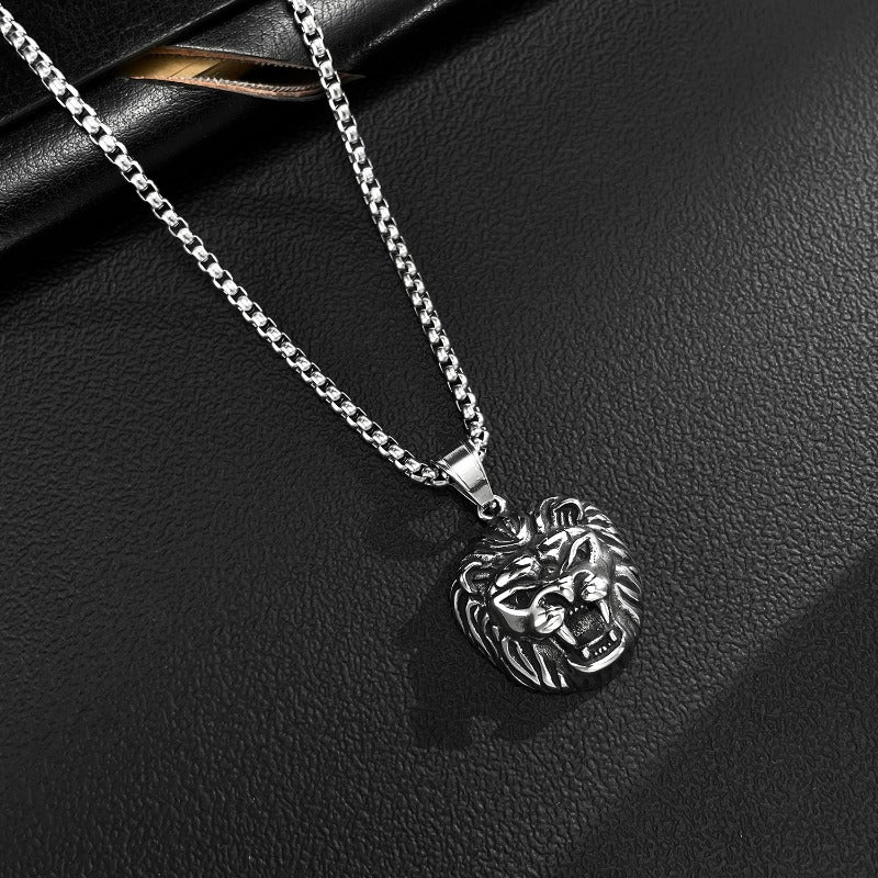 Wholesale Hip Hop Retro Stainless Steel Domineering Lion Head Necklace ACC-NE-OPK005