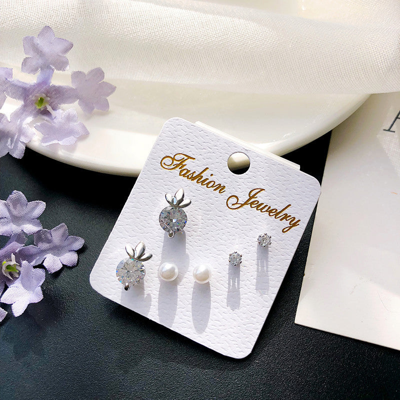 Wholesale geometric zircon three-piece earrings